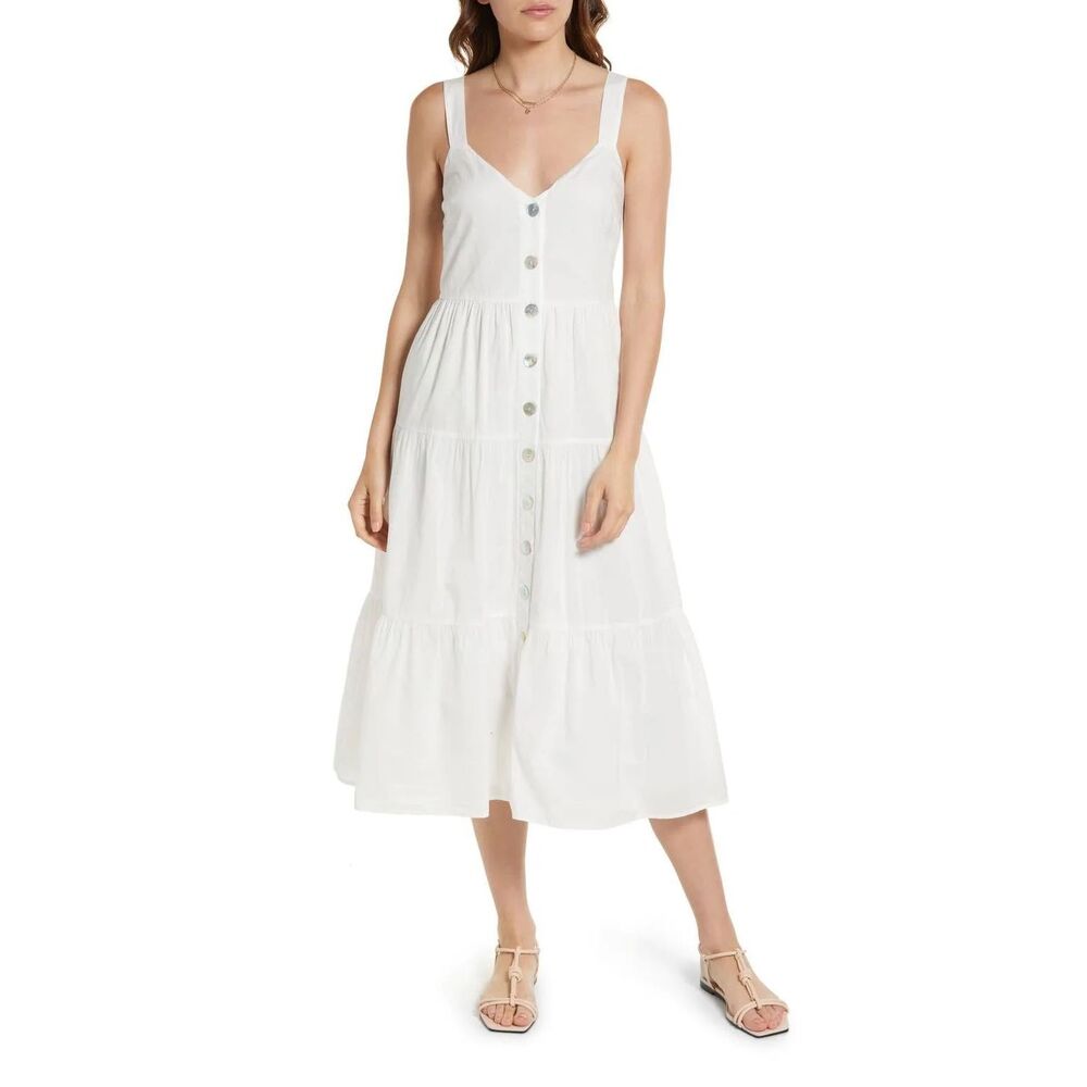 Rails White Cotton Violet Tiered Midi Dress Size Medium
